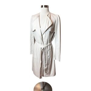 ELAINE KIM Trench Coat Size Medium Ecru Beige Belted Avant Garde Lightweight